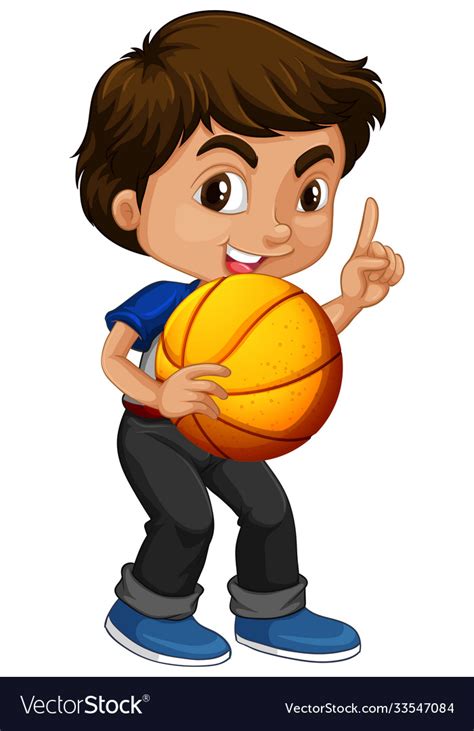 Cute Youngboy Cartoon Character Holding Basketball