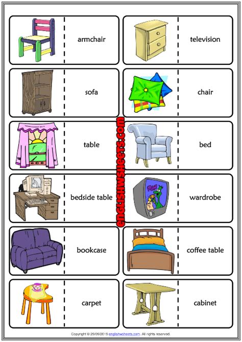 Furniture ESL Printable Dominoes Game For Kids