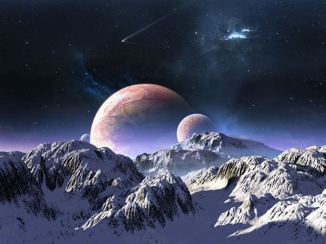 Outer Space And Snow Mountains Hd Desktop Wallpaper Ps Wallpaper Planets