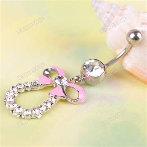 Lilacline Rhinestones Bowknot Dangle Navel Belly Button Barbell Ring