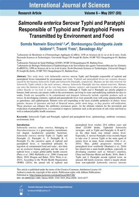 Typhi) is the aetiological agent of typhoid fever, a serious invasive bacterial disease of humans with an annual global burden of approximately 16 million cases. (PDF) Salmonella enterica Serovar Typhi and Paratyphi ...
