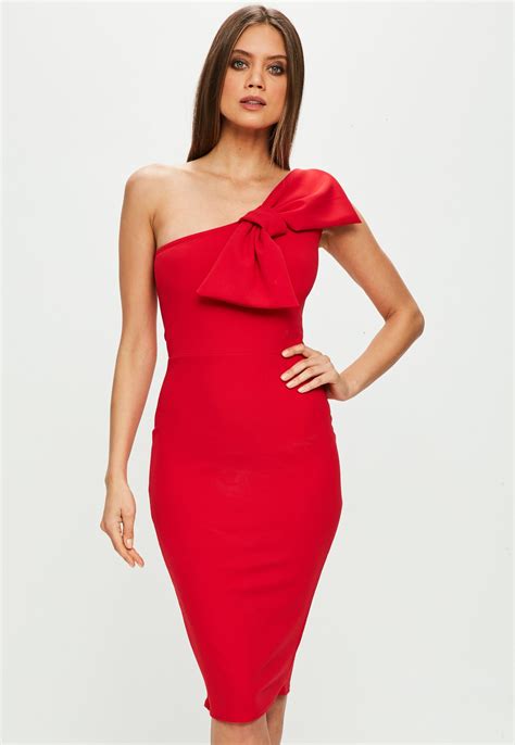 Red One Shoulder Bow Detail Dress Missguided Bow Detail Dress
