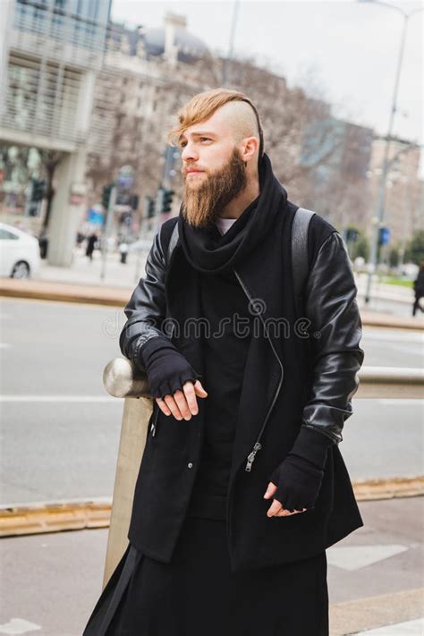 Stylish Bearded Man Posing In The Street Stock Photo Image Of