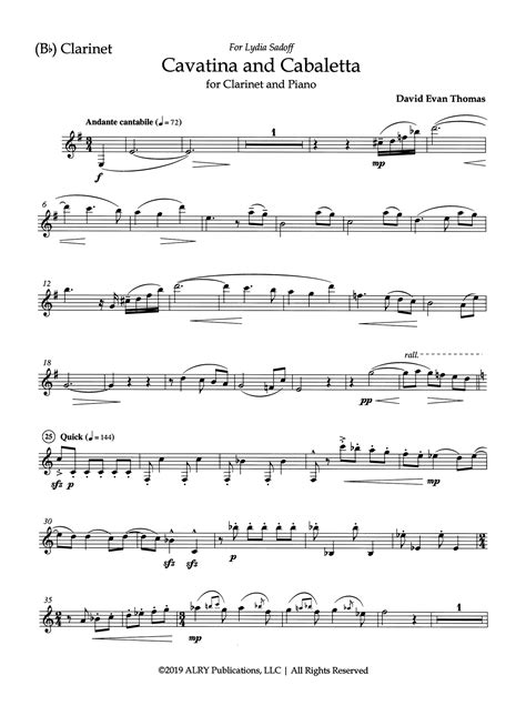 Thomas David Evan Cavatina And Cabaletta For Clarinet And Piano Camco