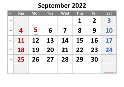 September 2022 Printable Calendar With Holidays