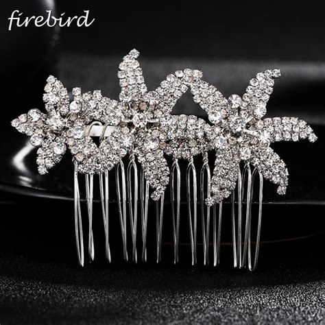 Western Fashion Design Silver Crystal Flower Hair Comb Clip For Women