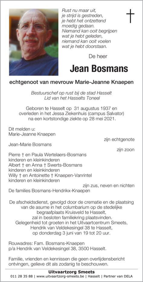 Jean Bosmans † 29052021 Inmemoriam