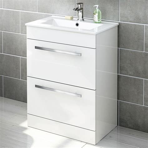 Our free standing bathroom cabinets are available in a wide range of sizes to ensure you find a storage solution to suit your bathroom. 600mm Avon High Gloss White Double Drawer Basin Cabinet ...