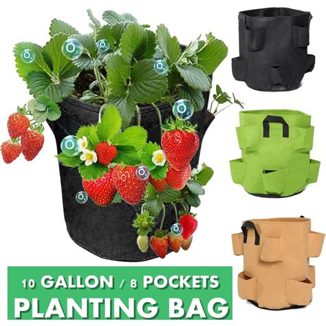 10 Gallon Strawberry Planting Bags Garden Grow Bag Breathable Plant