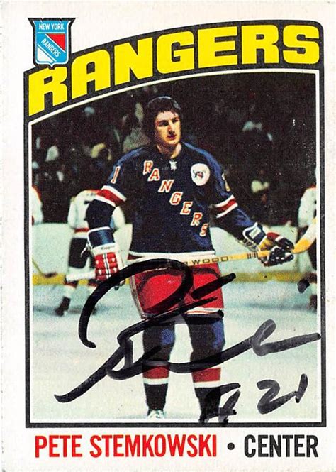 Pete Stemkowski Autographed Hockey Card New York Rangers 1976 Topps 166