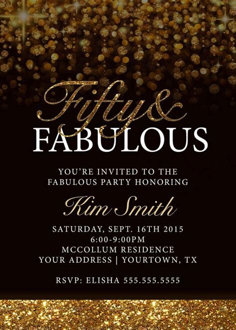 50 And Fabulous Gold And Black 50th Birthday Invitation Etsy 50th