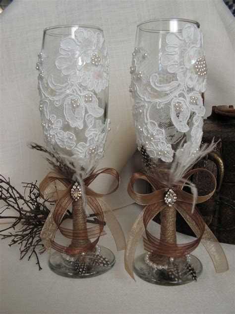 Customized Rustic Wedding Toasting Flutes Champagne Glasses