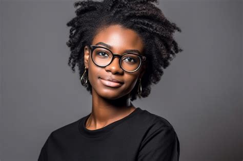 Premium Ai Image Girl With Afro Hair And Glasses Looking At The