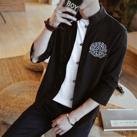 Traditional Mens Clothing Chinese Oriental Male Linen Shirt Short