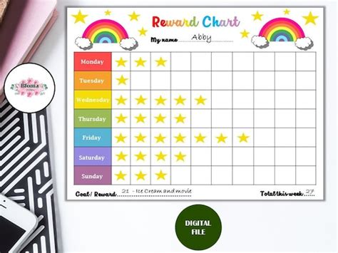 Rainbow Reward Chart Printable Childrenkids Reward Chart Etsy Uk