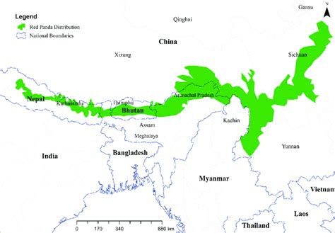 Distribution Of Red Panda Across The Range Countries Source Glatston
