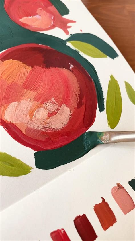 Paint Pomegranates With Me Gouache Painting Fruit Art Acrylic Gouache