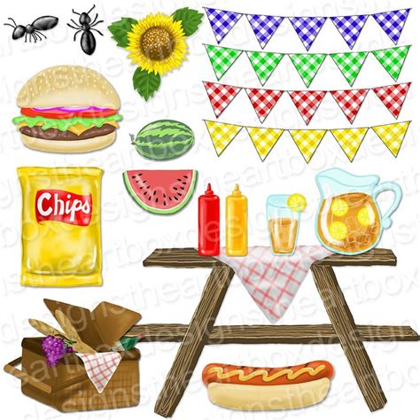 Picnic Clipart Summer Picnic Food Clipart Gingham Bunting
