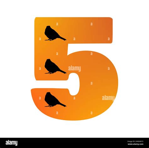 Number 5 Of The Alphabet Made With Color Orange And Three Silhouette Of