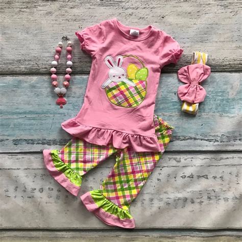 Cotton Bunny Baby Ester Day Plaid Outfit Girls Summer Capris Clothes