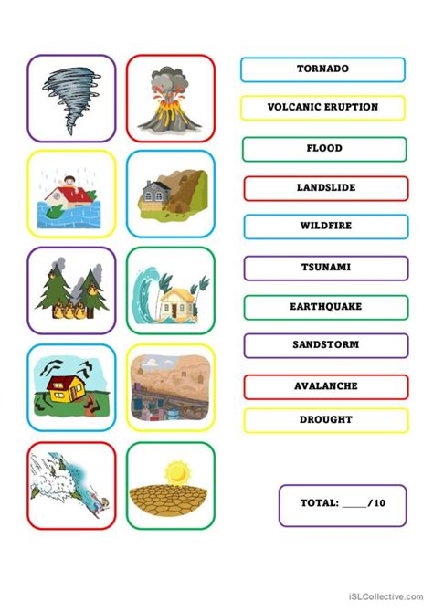 Natural disasters vocabulary test pi Français FLE fiches pedagogiques pdf doc