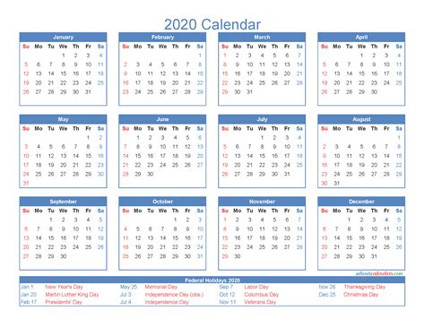12 Month Printable Calendar With Holidays 2024 Calendar Printable