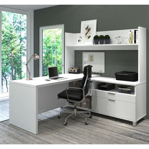 Since glam white desks are so popular these days and are perfect for any home (or home office!) today, i'm excited to share a few fab white desks you're sure to love for years to come. Bestar Pro-Linea L-Shaped Home Office Desk with Hutch in ...