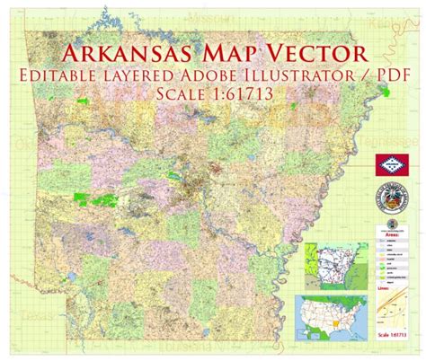 Arkansas Us Pdf Map Vector Exact State Plan High Detailed