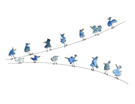 Blue Birds On A Wire Illustrated Doodle Birds Giclee Art Print Good