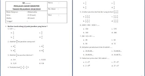 Soal Matematika Kelas 4 Sd Pecahan