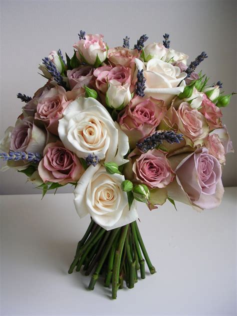 Vinatge Look Handtie Of Dusky Pink Lilac Roses With Cream And