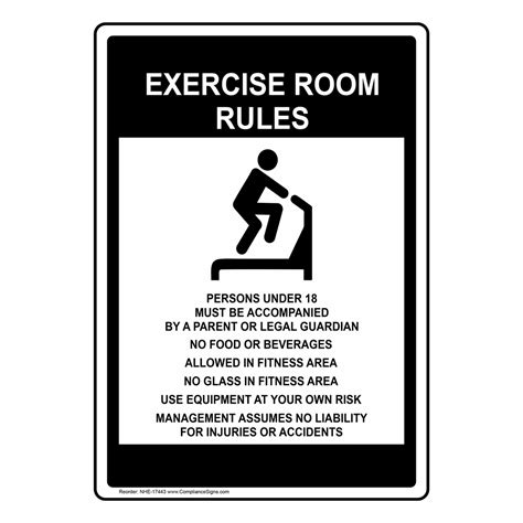 Exercise Room Rules Sign With Symbol Nhe 17443 Sports Fitness