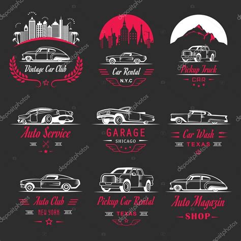 Vector Set Of Vintage Car Symbols And Sign Car Service And Car Sale