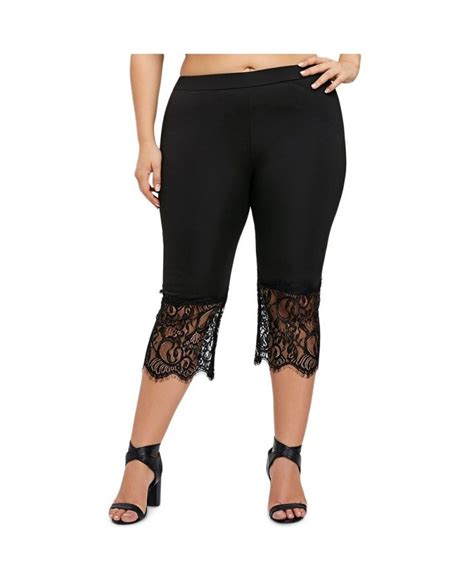 Plus Size Lace Trim Capri Pants Black E Size Xl Capri Pants Clothes For Women