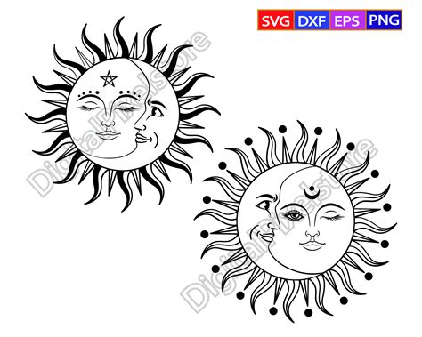 Sun And Moon Svg Filescelestial Sun And Moon Svgbohemian Sun Etsy