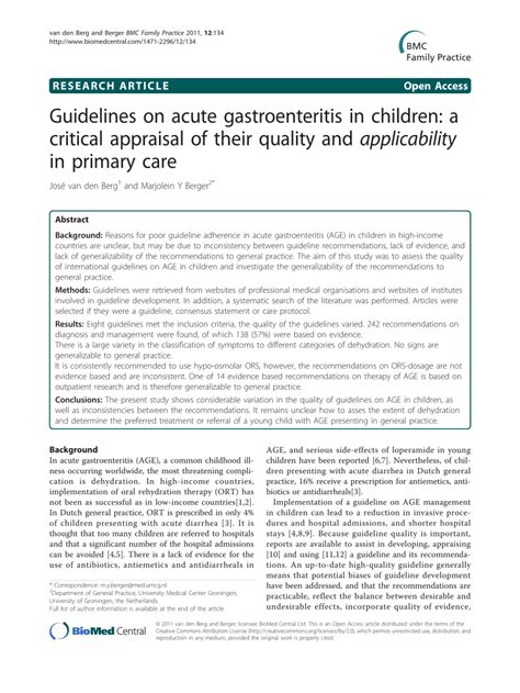 Pdf Guidelines On Acute Gastroenteritis In Children A Critical