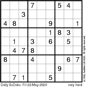 Visit the archive for previous daily puzzles and solutions. The Daily SuDoku