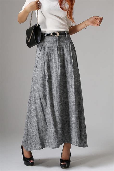 Gray Linen Skirt Long Women Skirt Maxi Skirt 1039 Xiaolizi