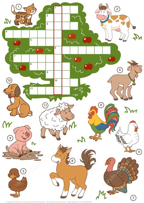 Farm Animals Crossword Puzzle For Beginners Free Printable Puzzle Games