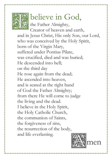 Apostles Creed English Catholic Prayer Card Printable A Etsy New