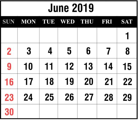 Printable June 2019 Calendar With Holidays Pdf Word Excel