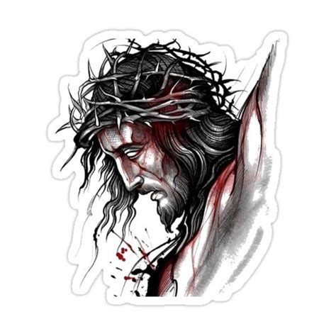 The Face Of Jesus Drawing Sticker By Shaggydawgg In 2021 Jesus