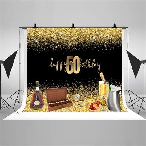 Gold Bokeh 50th Birthday Banner Photography Backdrops Etsy 50th