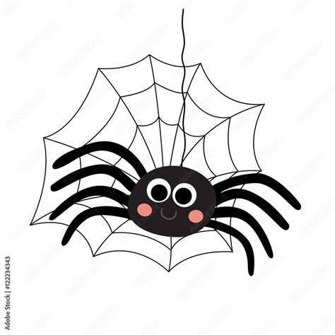 Black Spider With Spider Web Animal Cartoon Character Isolated On