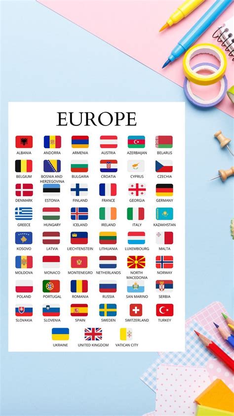 Flags Of European Countries With Names In Vector 52 48 Off