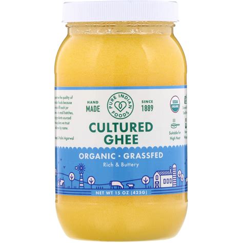 Pure Indian Foods Grass Fed Organic Cultured Ghee 15 Oz 425 G