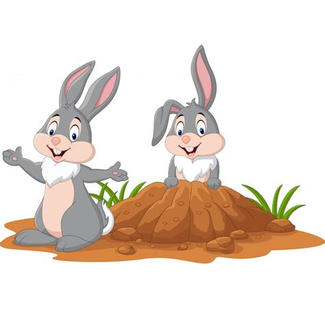 Premium Vector Cartoon Two Rabbits In The Hole