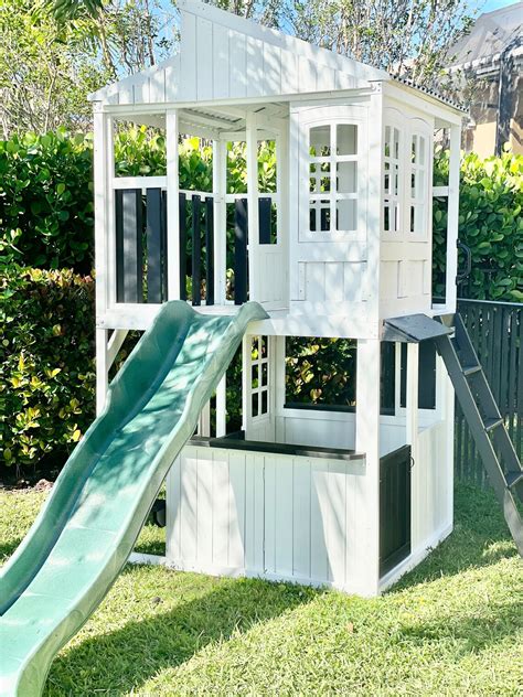 Farmhouse Style Outdoor Playhouse Two Story With Open Slide Etsy