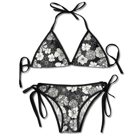 Buy Anemones Black White Hand Drawn Line Art Floral Pattern Womens Halter Bikin Swimsuits