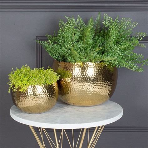 Set of 2 large hanging rustic victorian look flowerpot / nursery planter for indoor, outdoor, garden patio office ornaments home decor use long lasting reusable light weight water resistant (copper). Hammered Gold Plant Pots | Planters | Audenza | Indoor ...